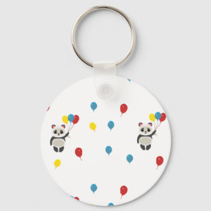 Panda bear with balloons white key ring