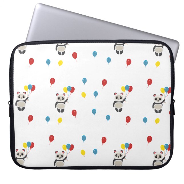Panda bear with balloons white laptop sleeve (Front)