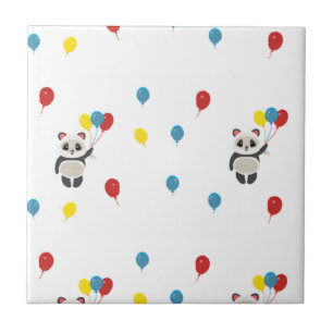 Panda bear with balloons white tile