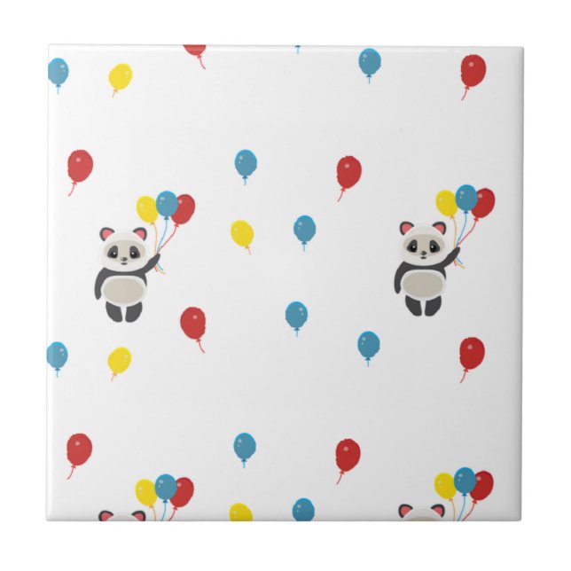 Panda bear with balloons white tile (Front)