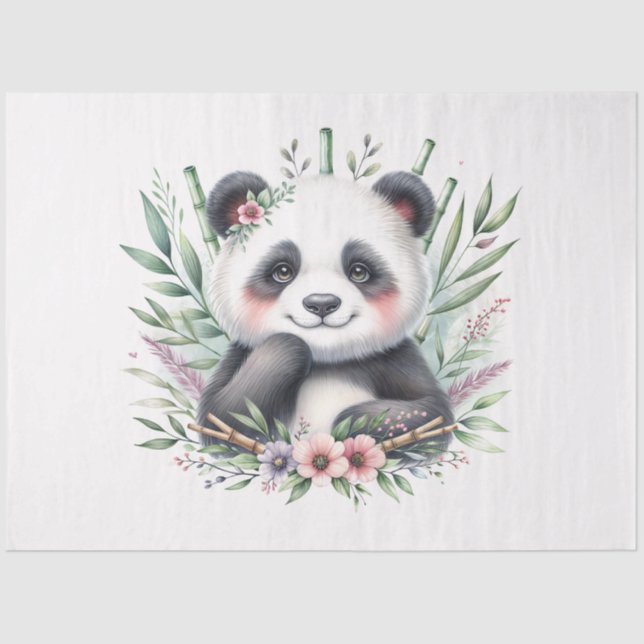 Panda Bear with Bamboo Floral Watercolor Tissue Paper (Front)