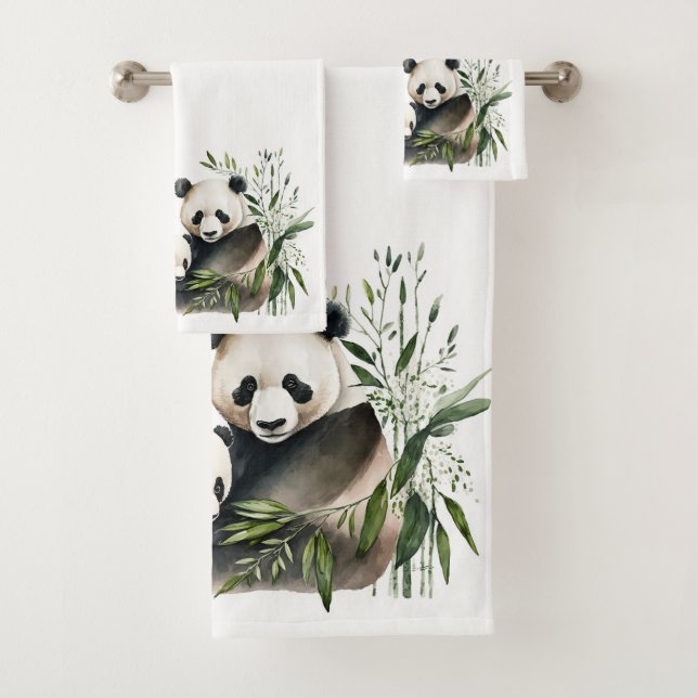 Panda Bear With Cub Bath Towel Set (Insitu)