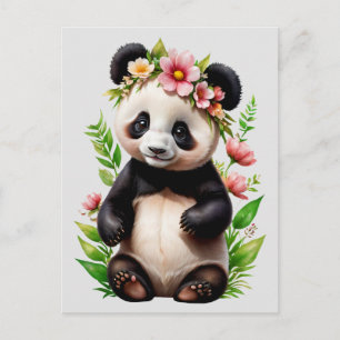 Panda Bear With Flowers Postcard