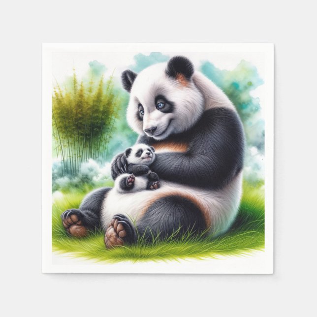 Panda Bear With Her Cub Napkin (Front)