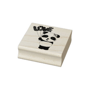 Panda Bear with Love Balloons Rubber Stamp