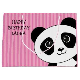 Panda Bear with Pink Stripes Birthday Large Gift Bag