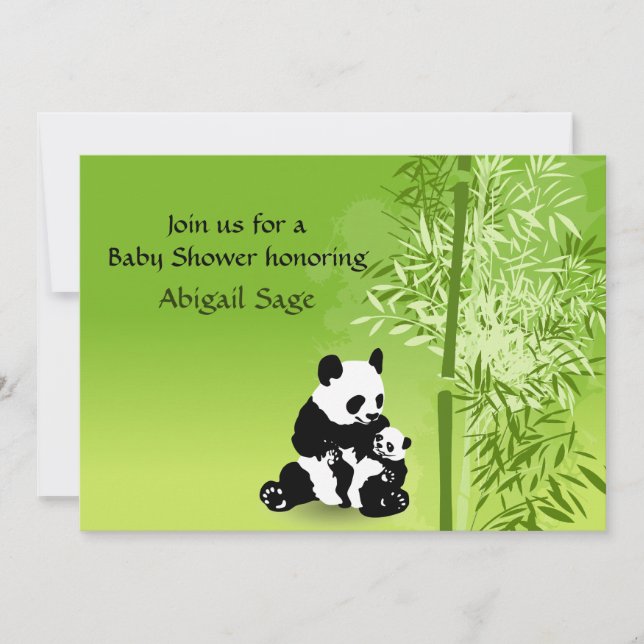 Panda Bears and Bamboo Neutral Baby Shower Invite (Front)
