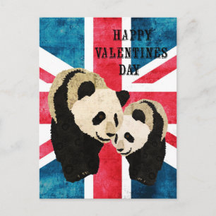 Panda Bears British Valentines Day Postcard
