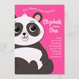 Panda Bears Cute Kids 1st Birthday Party Pink Invitation