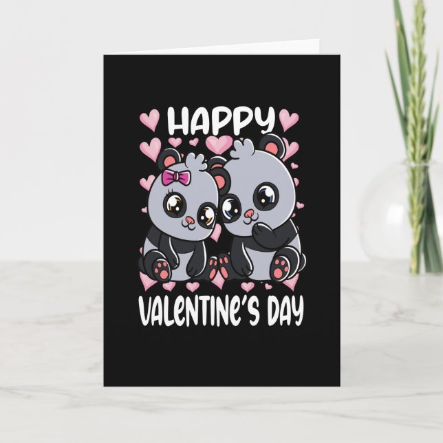 Panda Bears Cute Pand Bear Couple Hearts Card (Front)