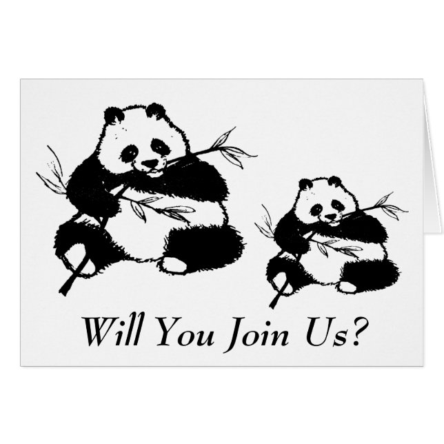 Panda Bears Eating, Invitation Card (Front Horizontal)
