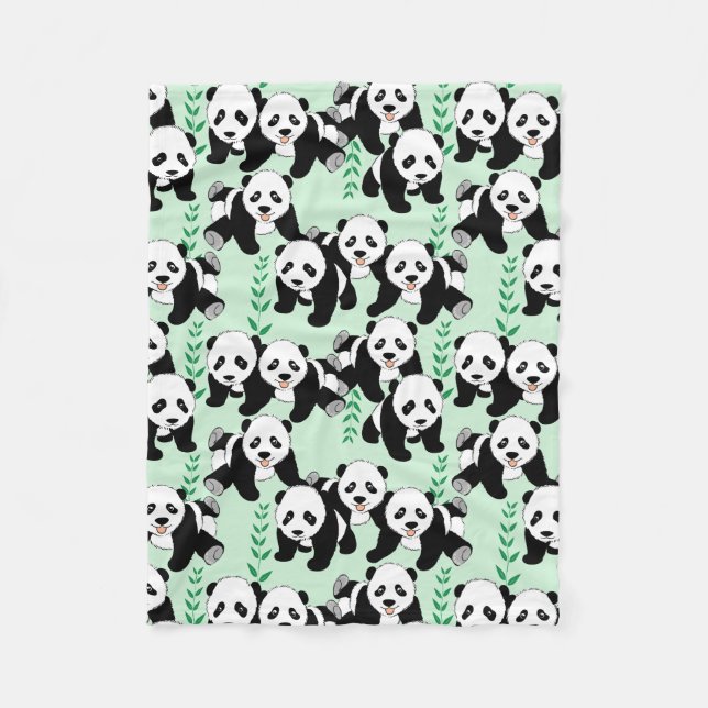Panda Bears Graphic Pattern Fleece Blanket (Front)