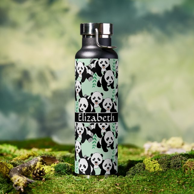 Panda Bears Graphic Pattern Personalised Water Bottle (Outdoor)