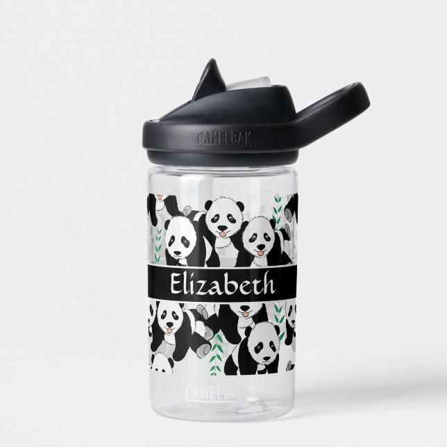 Panda Bears Graphic Pattern to Personalised Water Bottle (Left)