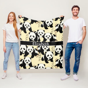 Panda Bears Graphic Personalise Larger Fleece Blanket