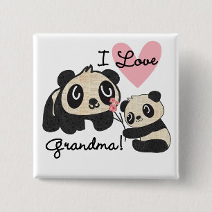 Panda Bears I Love Grandma 15 Cm Square Badge