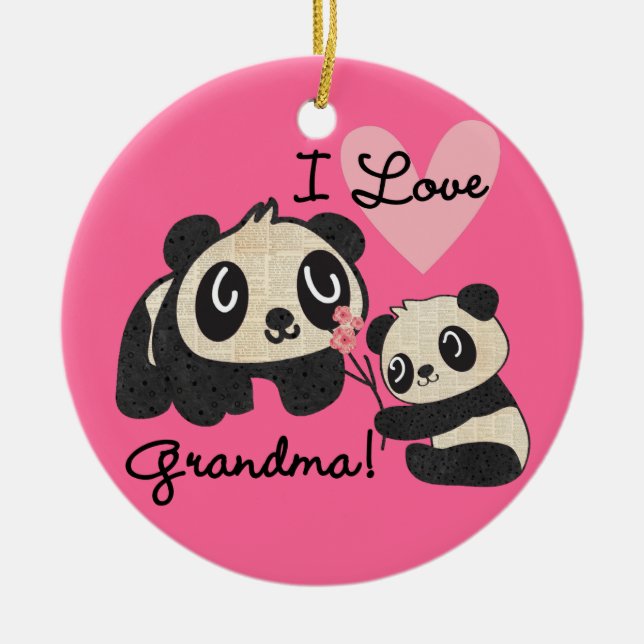 Panda Bears I Love Grandma Ceramic Tree Decoration (Front)
