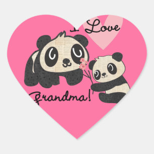 Panda Bears I Love Grandma Heart Sticker