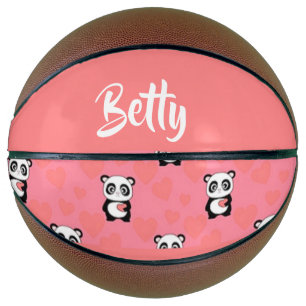 Panda bears love pink pattern basketball