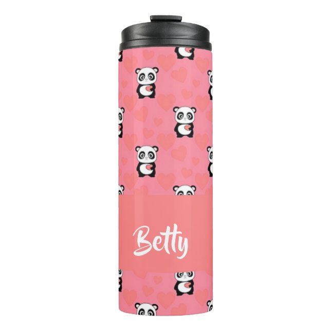 Panda bears love pink pattern thermal tumbler (Front)