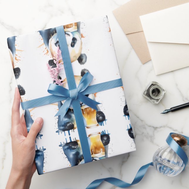 Panda Beer Wildlife & Nature Water Color Set Wrapping Paper (Gifting)