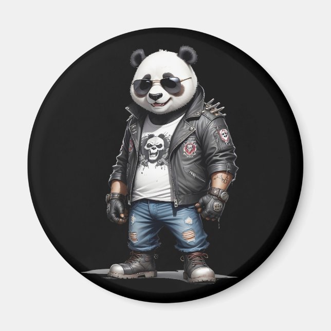 Panda Biker Rebel Leather Jacket Cool Style Urban Magnet (Front)