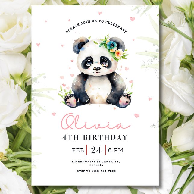 Panda Birthday Invitation, Panda Girl Birthday  Invitation (Creator Uploaded)