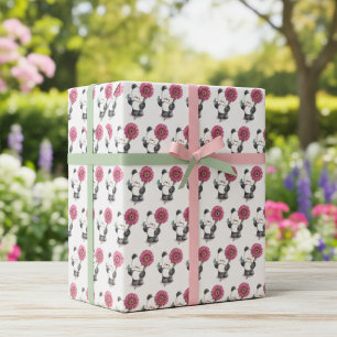 Panda Bliss: Adorable Panda Bear & Flower Wrapping Paper Sheet