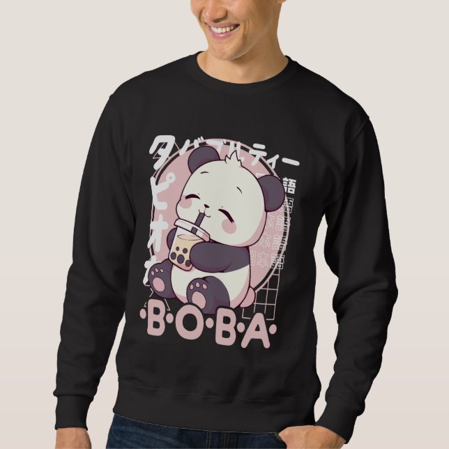 Panda Boba Tea Kawaii Bubble Tea Panda Anime Neko  Sweatshirt (Front)
