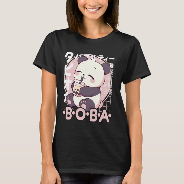 Panda Boba Tea Kawaii Bubble Tea Panda Anime Neko  T-Shirt (Front)