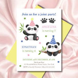 Panda Boy and Girl Joint Birthday Invitation