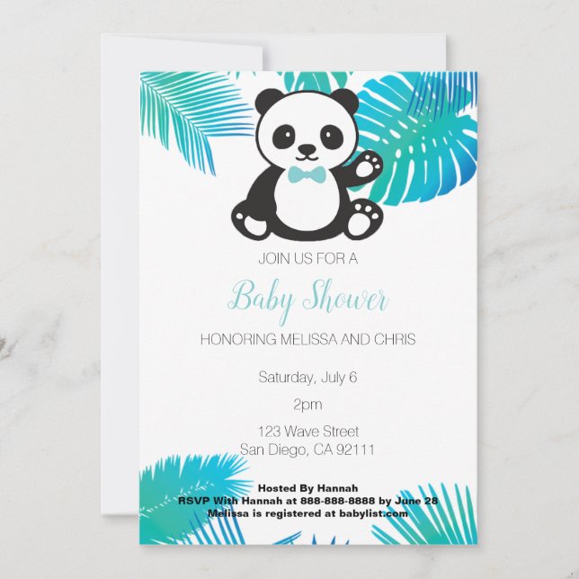 Panda Boy Baby Shower Invitation (Front)