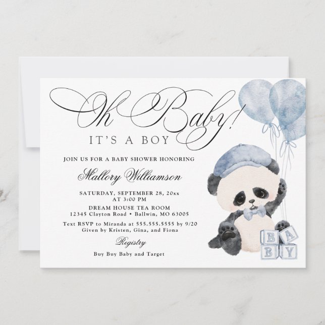 Panda Boy Baby Shower Invitation (Front)