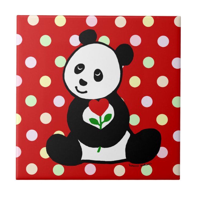 Panda Cartoon and A Heart Flower Tile (Front)