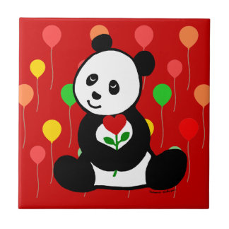 Panda Cartoon and A Heart Flower Tile