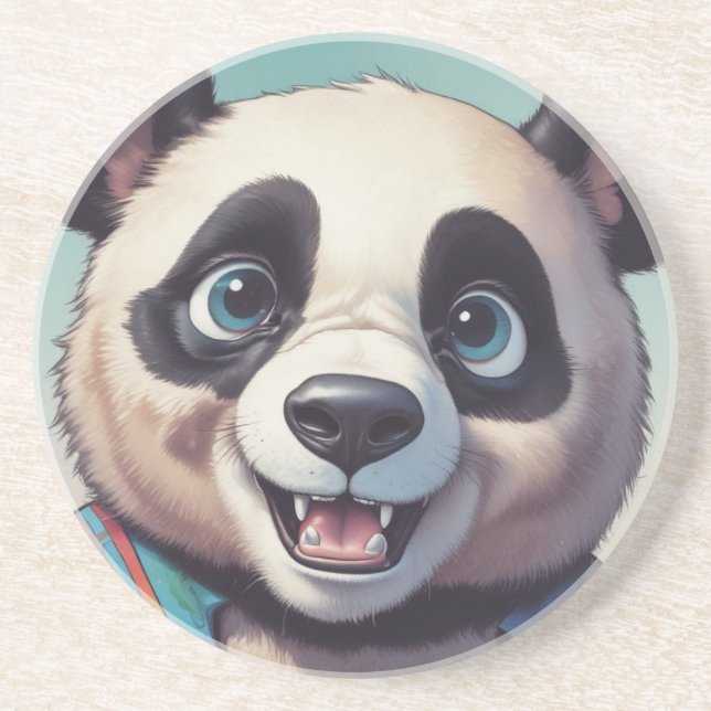 Panda Cartoon Drawing Art Coaster (Front)