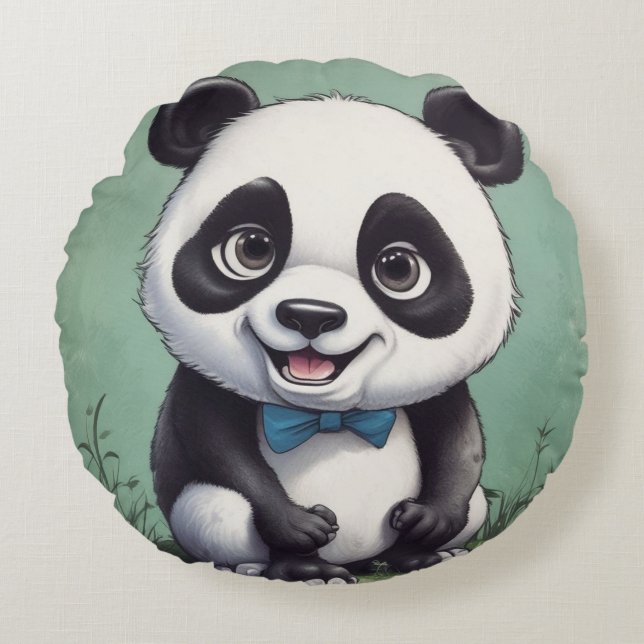 Panda Cartoon Drawing Art Round Cushion (Front)