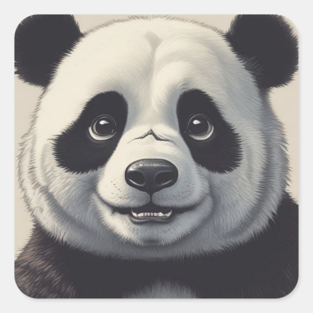 Panda Cartoon Drawing Art Square Sticker (Front)