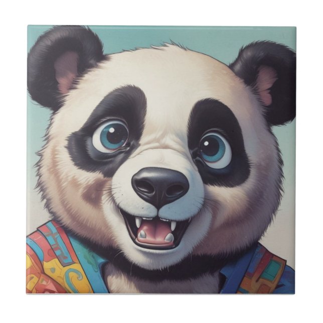 Panda Cartoon Drawing Art Tile (Front)