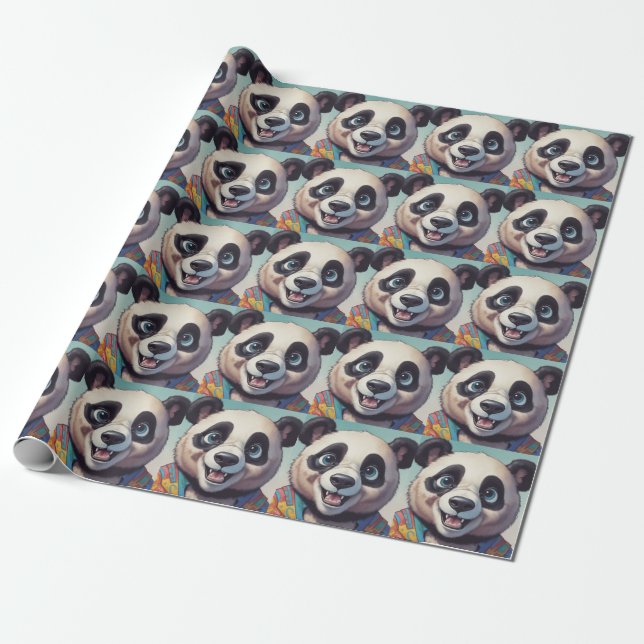 Panda Cartoon Drawing Art Wrapping Paper (Unrolled)