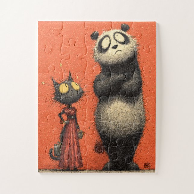 Panda & Cat in Red – Funny Puzzle (Vertical)