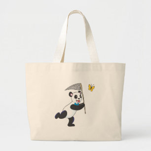 Panda Chasing Butterfly Large Tote Bag