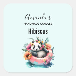 Panda Chilling in an Inner Tube Candle Business Square Sticker