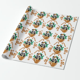 Panda Christmas Brown wrapping paper