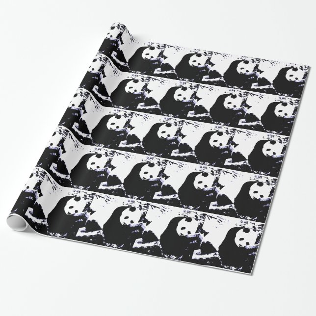 Panda Christmas Gift Wrapping Paper (Unrolled)