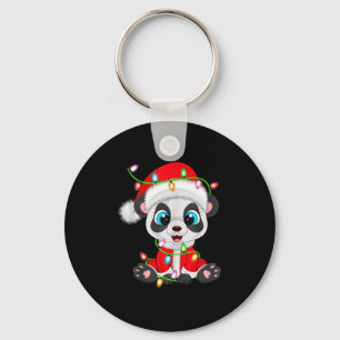 Panda Christmas Lights Santa Costume Cute Animal X Key Ring