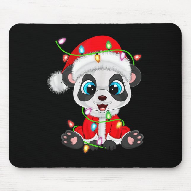 Panda Christmas Lights Santa Costume Cute Animal X Mouse Pad (Front)