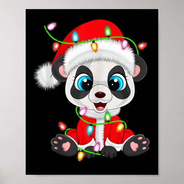 Panda Christmas Lights Santa Costume Cute Animal X Poster (Front)