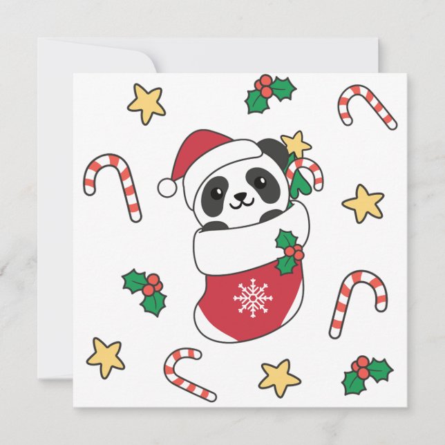 Panda Christmas Snow Winter Animals Pandas Holiday Card (Front)