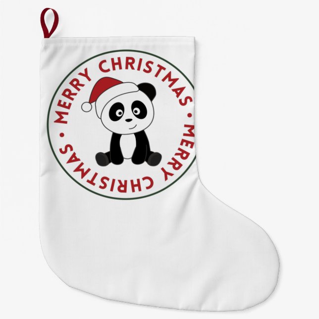 Panda Christmas Snow Winter Animals Pandas Large Christmas Stocking (Front)